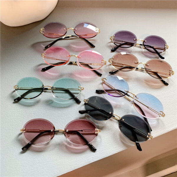 Wholesale Cross-Border New Style Sunglasses for Women, Oval Internet Celebrity Gradient Sunglasses, Rimless Cut-Edge Trendy Glasses