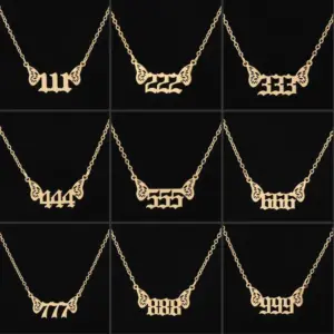 Wholesale Jewelry Fashion Number Wings 201 Stainless Steel 18K Gold Plated Plating Hollow Out Stainless Steel Necklaces