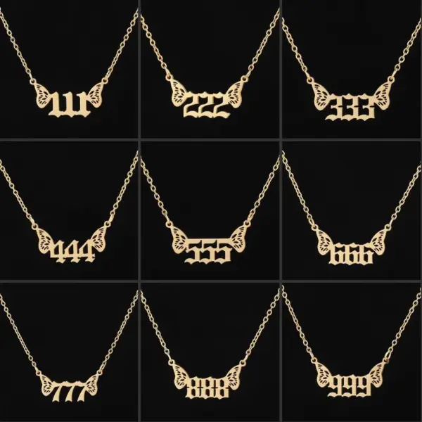 Wholesale Jewelry Fashion Number Wings 201 Stainless Steel 18K Gold Plated Plating Hollow Out Stainless Steel Necklaces