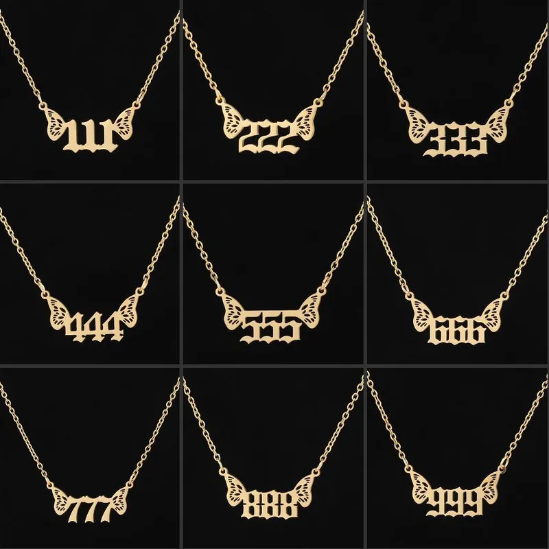 Wholesale Jewelry Fashion Number Wings 201 Stainless Steel 18K Gold Plated Plating Hollow Out Stainless Steel Necklaces