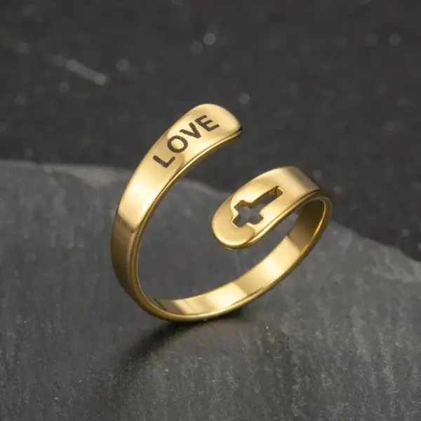 Wholesale PVD Coated 18K Gold Real Gold Plated Number 201 Stainless Steel Retro Waterproof Non Tarnish Open Ring