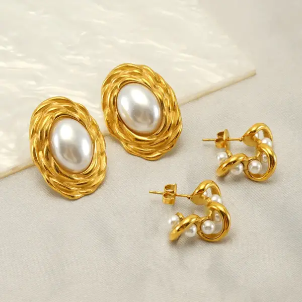 Wholesale PVD Coated 18K Gold Plated Irregular Oval Solid Color 304 Stainless Steel Elegant Waterproof Non Tarnish Ear Studs