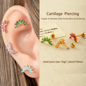 Wholesale 1 Piece 316 Stainless Steel Copper Ear Cartilage Rings & Studs C Shape Unisex