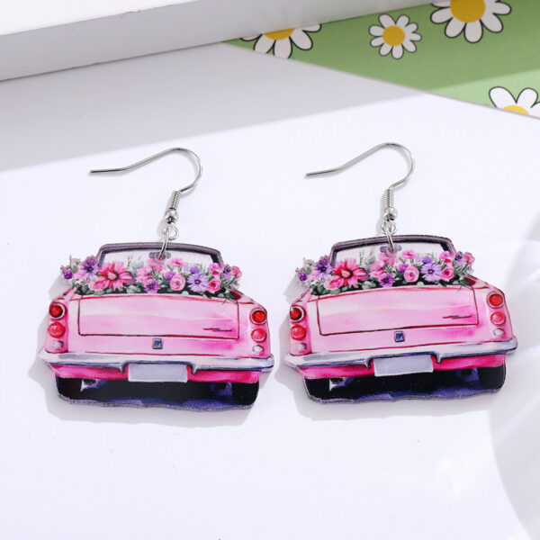 oly-11b267678a3d13becdf96a3f1e619da0 Wholesale Cross-border New Spring and Summer Pink Car Flower Acrylic Pendant Earrings Simple Holiday Earrings Gift