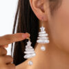 Wholesale Christmas green and white Christmas tree earrings