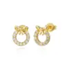 1 Piece Sweet Geometric Heart Shape Crown Inlay Copper Zircon 18K Gold Plated Ear Studs