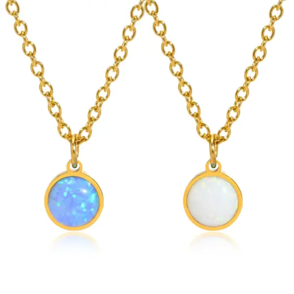 Wholesale Elegant Round Titanium Steel Plating Opal Stone Pendant Necklace