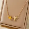 Wholesale 304 Stainless Steel Copper K Gold Plated Three-dimensional Inlay Floral Zircon Pendant Necklace