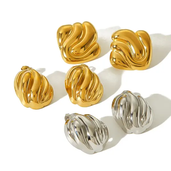 PVD Coated Real Gold Plated 18K Gold Geometric Solid Color 304 Stainless Steel Exaggerated IG Style Waterproof Non Tarnish Ear Studs