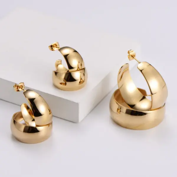 PVD Coated 18K Gold Plated Geometric Stainless Steel Simple Style Waterproof Non Tarnish Earrings
