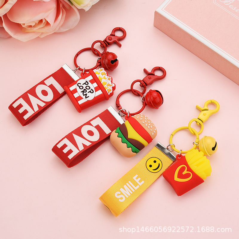 Wholesale Creative Food Simulation Fries pcorn Keychain Small Pendant Soft Glue