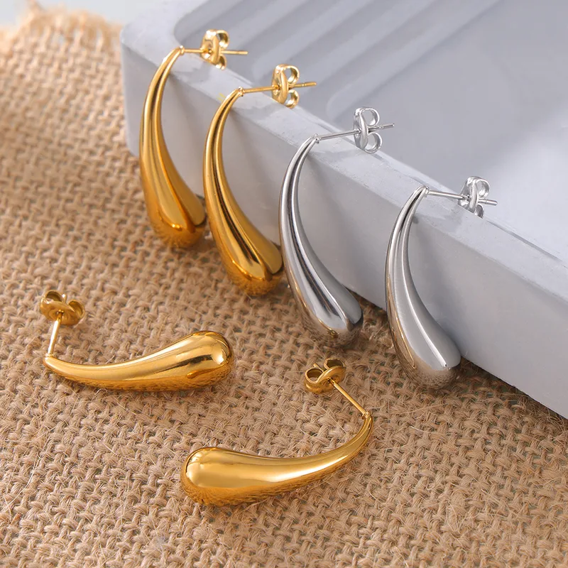 Wholesale PVD Coated Real Gold Plated 18K Gold Water Droplets 304 Stainless Steel Elegant Simple Style Waterproof Non Tarnish Ear Studs