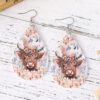 Wholesale Western cowboy flower bull head ring double-sided leather water drop earrings
