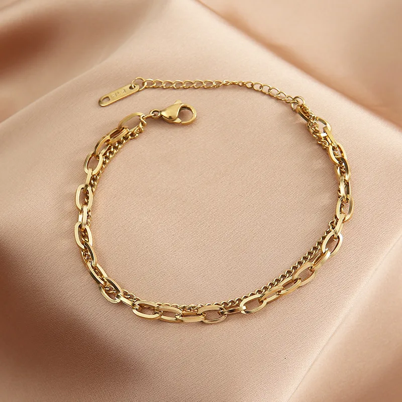 Wholesale Vintage Style Geometric 304 Stainless Steel 18K Gold Plated Stainless Steel Bracelets In Bulk