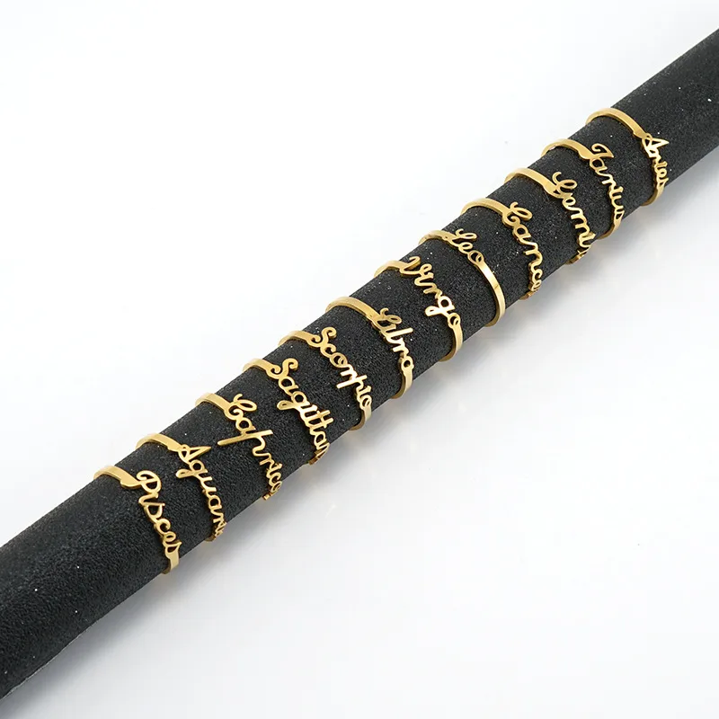 Wholesale Fashion Letter Constellation Titanium Steel Gold Plated Open Ring