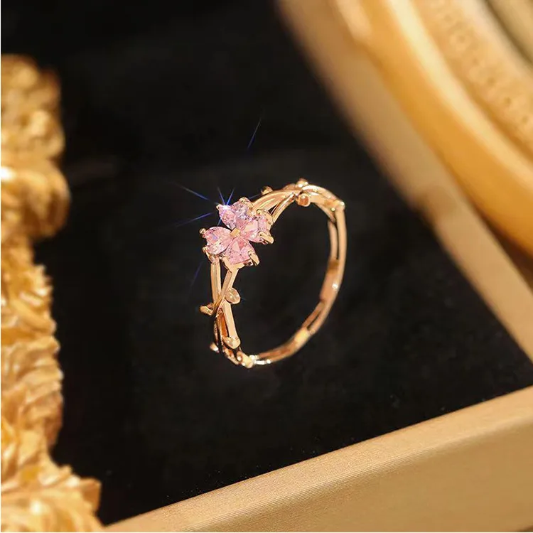 Wholesale Lady Simple Style Korean Style Flower Copper Inlay Zircon Open Rings