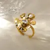 Wholesale PVD Coated Real Gold Plated Heart Shape Flower 304 Stainless Steel Imitation Pearl Elegant Classical Romantic Waterproof Non Tarnish Open Rings Rings