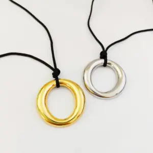 Wholesale Ion Plating (IP) 18K Gold Plated Real O-Shape 304 Stainless Steel Elegant Simple Style Waterproof Non Tarnish Leather Rope Pendant Necklace