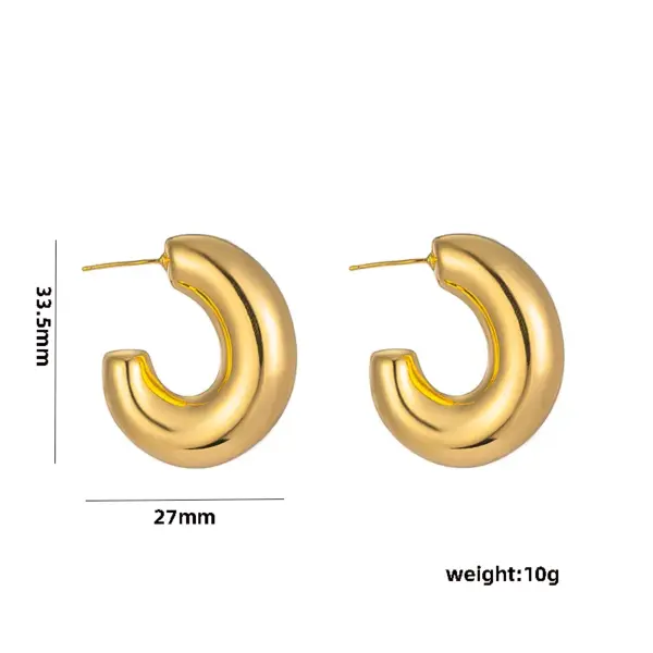 Wholesale PVD Coated Real Gold Plated C Shape Geometric Stainless Steel Casual Elegant Waterproof Non Tarnish Ear Studs