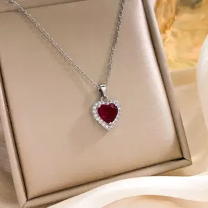 XL727 Big Red Heart Necklace / Silver