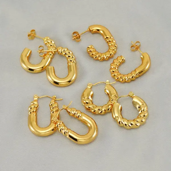 1 Pair Elegant Square Water Droplets Polishing Plating Stainless Steel Titanium Steel 18K Gold Plated Earrings