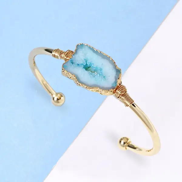 Wholesale Simple Style Irregular Geometric Natural Stone Copper Natural Stone Agate Bangle In Bulk