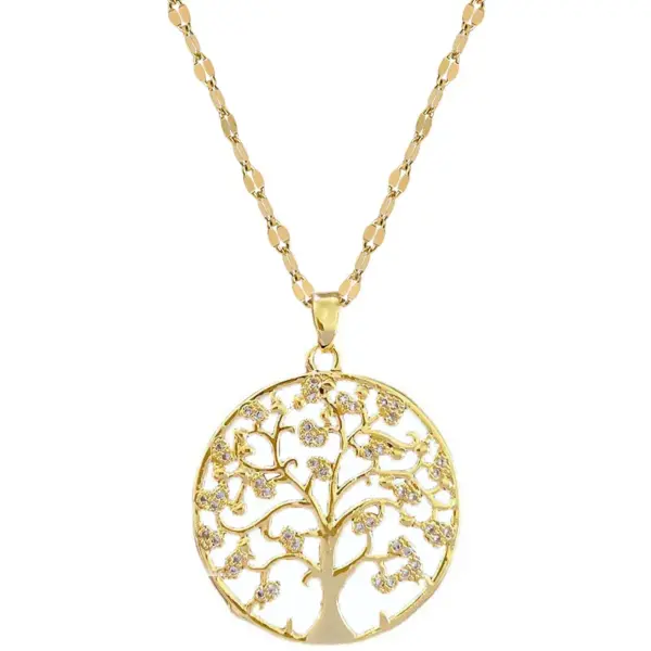 Wholesale Fashion Round Tree Titanium Steel Copper Zircon Pendant Necklace In Bulk