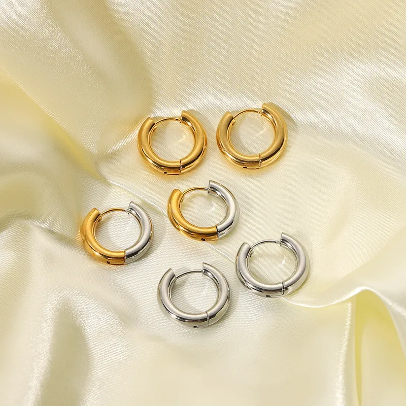 Wholesale PVD Coated Real Gold Plated 18K Gold Color Block Solid Color 201 Stainless Steel IG Style Waterproof Non Tarnish Hoop Earrings