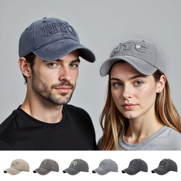Wholesale Cross-Border Washed Cotton Amazon Letter Nyc Embroidered Baseball Cap Washed Distressed Letter Peaked Cap Wholesale B1174