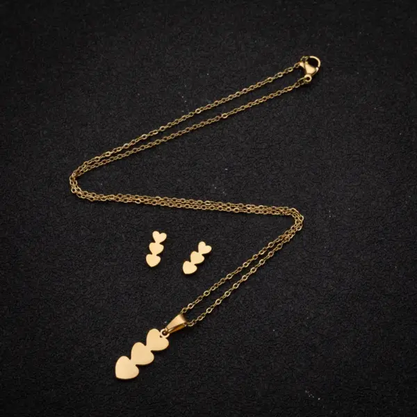 PVD Coated 18K Gold Real Gold Plated Heart Shape 201 Stainless Steel Fashion Waterproof Non Tarnish Earrings Necklace