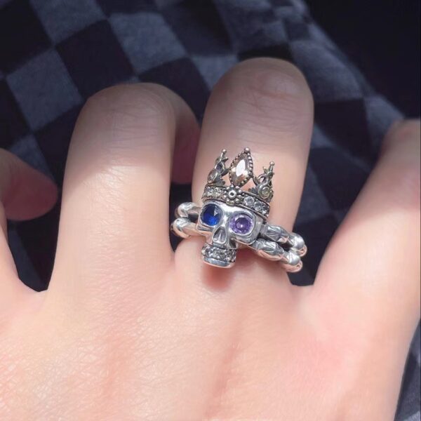 oly-11fa29a02df08b83b2bea26c816302b2 Wholesale Chiba King Skull Ring Thai Sier Blue Purple Zirconium Women's Trendy Light Luxury Niche Design Exquisite High-end Cold Style