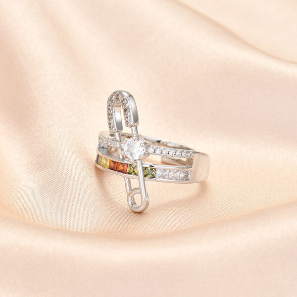 Wholesale Cross-border Supply Light Luxury High-end Full Diamond Opening Ring Paperclip Elegant Fashion Instagram Cold Style Finger Ring