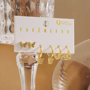 Wholesale 1 Set Yakemiyou Modern Style Solid Color Butterfly Copper Artificial Pearls Zircon 14K Gold Plated Earrings