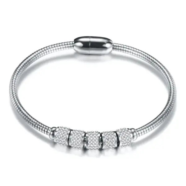 Wholesale Fashion Round Stainless Steel Inlay Artificial Diamond Bangle 1 Piece