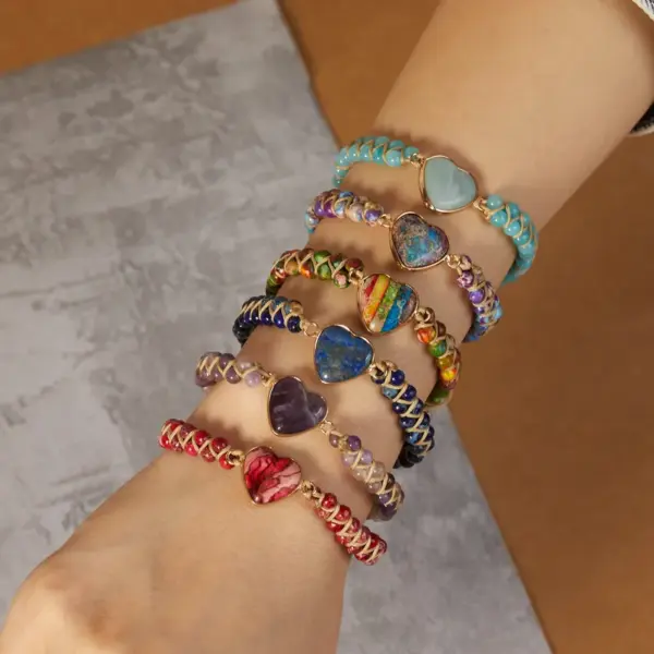 Wholesale Ethnic Style Heart Shape Natural Stone Knitting Bracelets