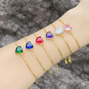Wholesale Fashion Heart Shape Copper Bracelets Gold Plated Zircon Copper Bracelets