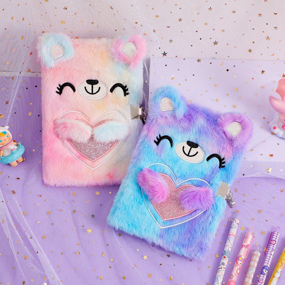 Wholesale Cute plush bear notebook for chilen with lock