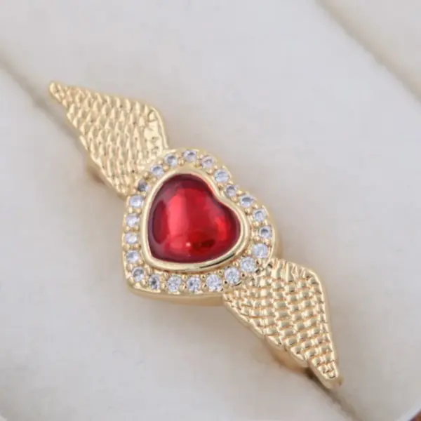 Wholesale Copper 18K Gold Plated Epoxy Plating Inlay Heart Shape Wings Zircon Open Rings