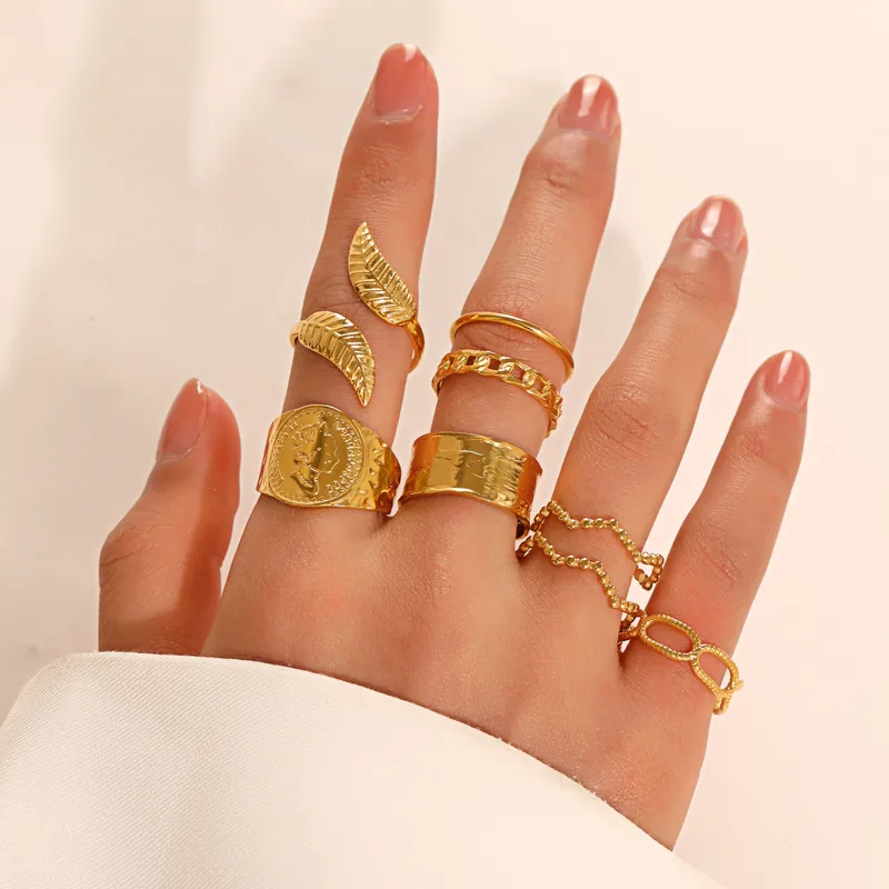 Wholesale Vintage Style Geometric Solid Color Stainless Steel Plating Open Rings