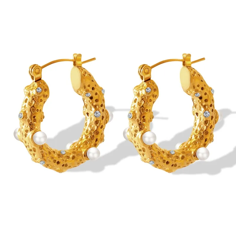 Wholesale PVD Coated Real Gold Plated 18K Gold Geometric 304 Stainless Steel French Style Waterproof Non Tarnish Earrings