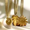 Wholesale Fashion Trendy Stainless Steel Leaf Conch Sun High-End Necklace Knitted Silk Mesh Belt Necklace For Women