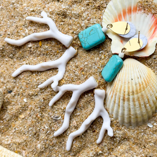 Wholesale European and American Cross-border Fashion Personality Bohemian Turquoise Earrings Geometric Acrylic Coral Pendant Earrings Earrings