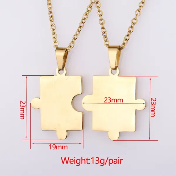 PVD Coated 18K Gold Real Plated Jigsaw Customization Laser Engraving 304 Stainless Steel Simple Style Waterproof Non Tarnish Pendant Necklace