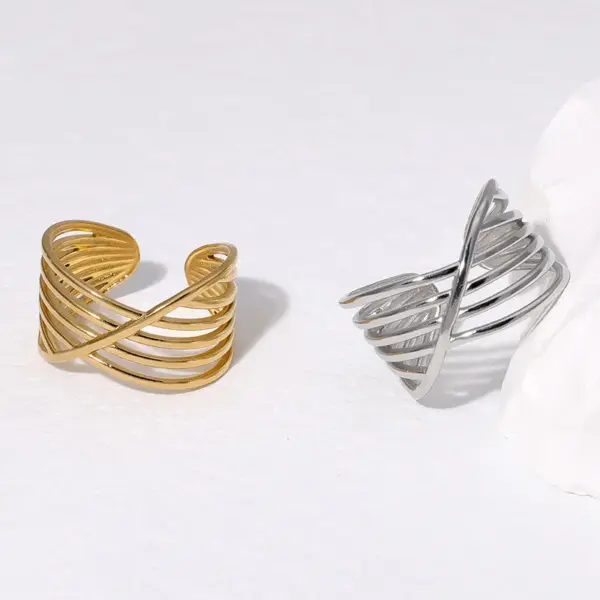 Wholesale PVD Coated Real Gold Plated 18K Gold Geometric 304 Stainless Steel Basic Waterproof Non Tarnish Open Rings