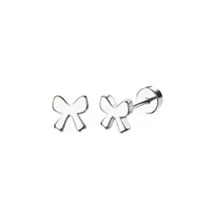 Silver / One Size / Gn0748 Silver Zirconium Bow Stud Earrings