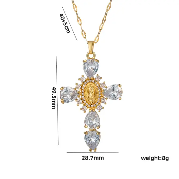 Ion Plating (IP) Real Gold Plated Cross Stainless Steel Shiny Waterproof Non Tarnish Titanium Steel Pendant Necklace