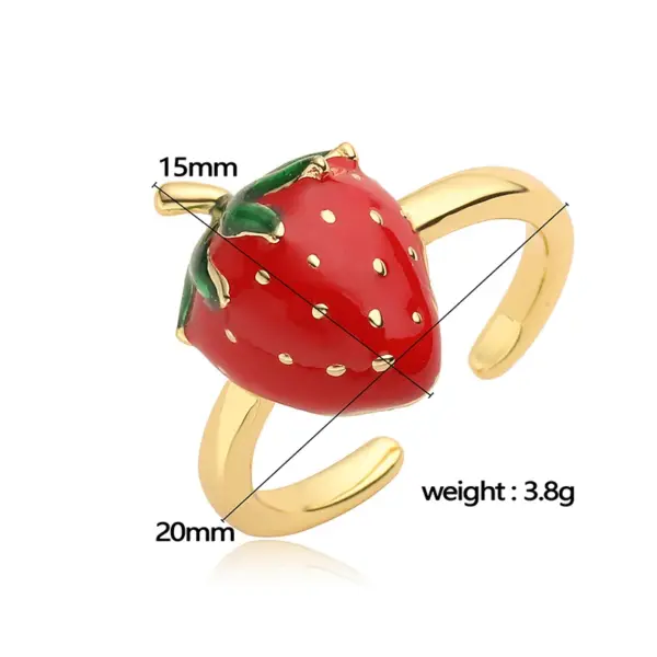 Wholesale Jewelry Casual Elegant Sweet Cherry Strawberry Copper Zircon 18K Gold Plated Enamel Plating Inlay Open Rings