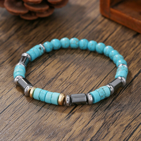 Wholesale Fashion Commuter Cross-border European and American Retro Style Bracelet Jewelry Trendy Men's Handmade Beaded Black Gallstone Turquoise Bracelet