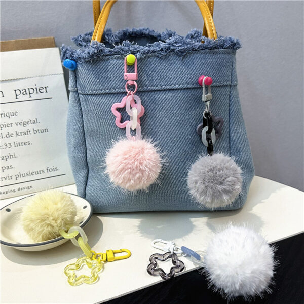 Wholesale Creative cute fur ball small flower key chain small fresh color candy ball plush bag pendant earphone set accessories