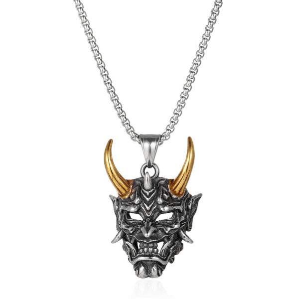 Wholesale 2025 Wish Cross-Border New Golden Horn Prajna Pendant European and American Men's Ghost Mask Necklace Halloween Gift